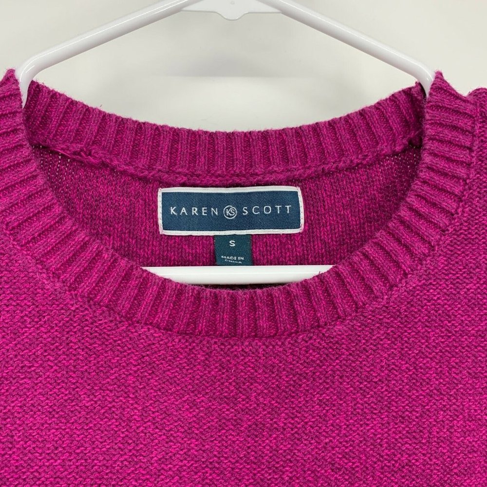 Karen Scott Sweater Purple Crewneck Pullover Rolled Cuff 3/4 Sleeve - Picture 2 of 10
